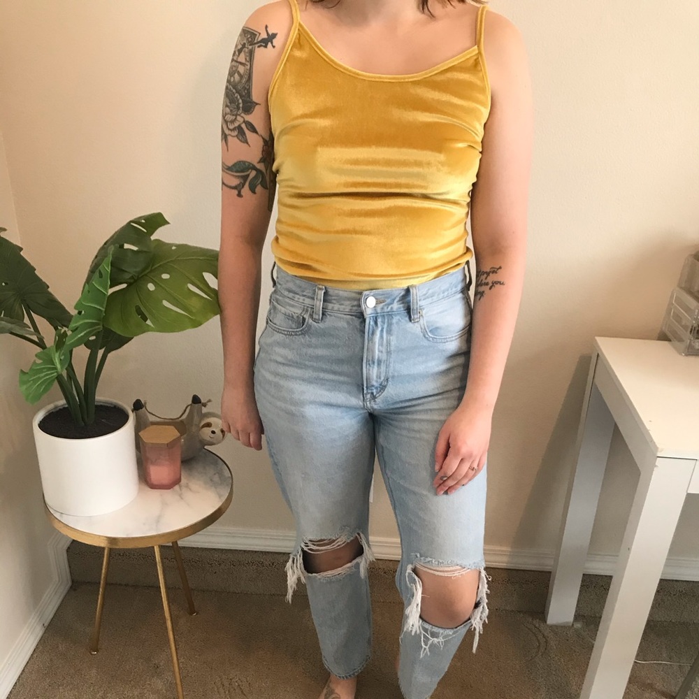 Yellow velvet backless unitard